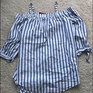 Striped off the shoulder spaghetti strap shirt